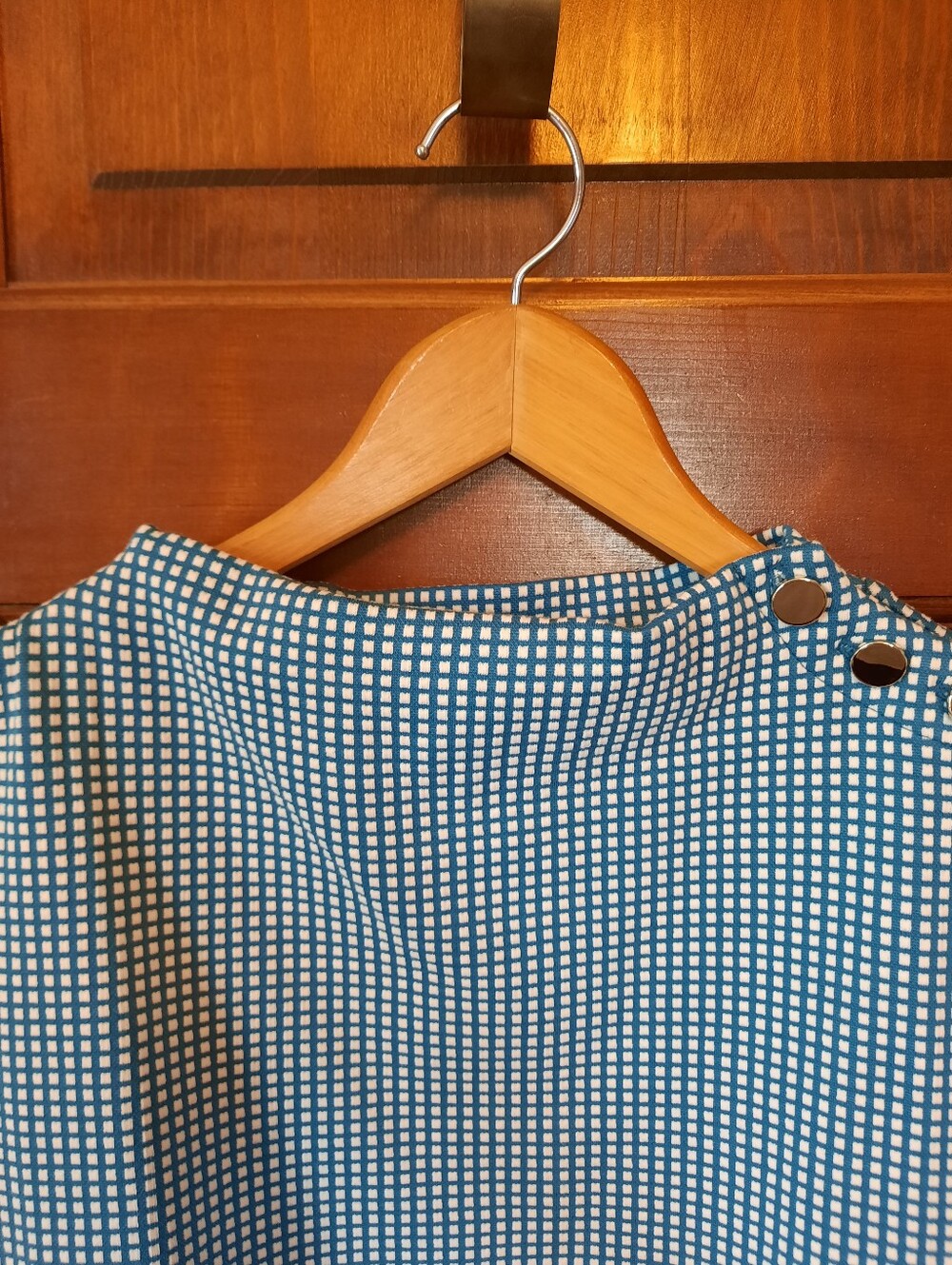π NWT Ann Taylor Retro Mod Mockneck Blue Gingham Plaid Cap Sleeve Top Size MP - Picture 2 of 7